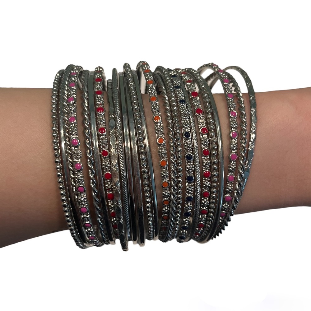 New! Amrita Singh 23-Piece Bangle Bracelet Set - Silver Tone